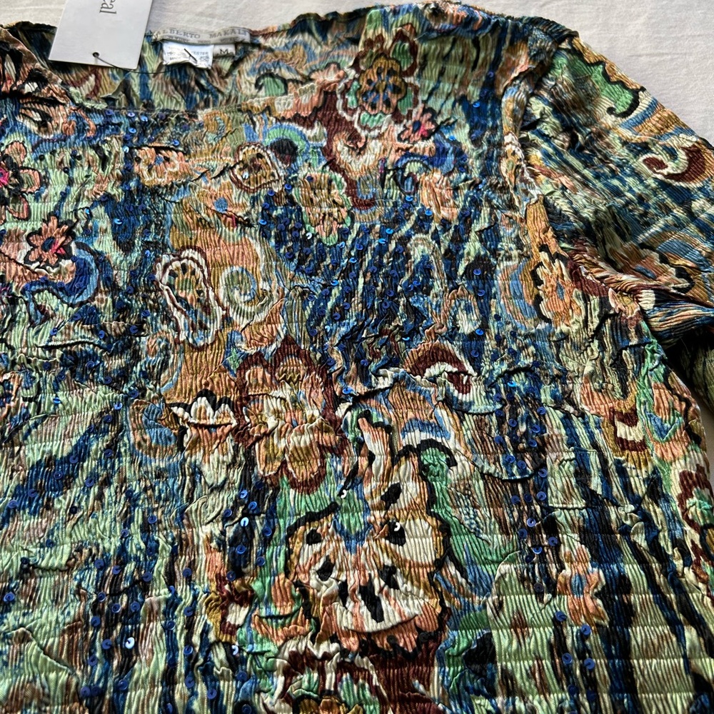 Vintage Alberto Makali Whimsical Smocked Flower Power Top - Picture 5 of 11